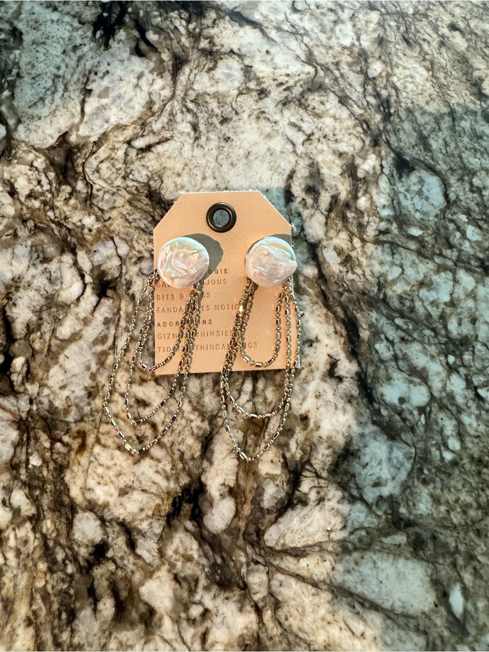 Anthropologie Pearl & Gold Layered Drop Earrings - Picture 2 of 3